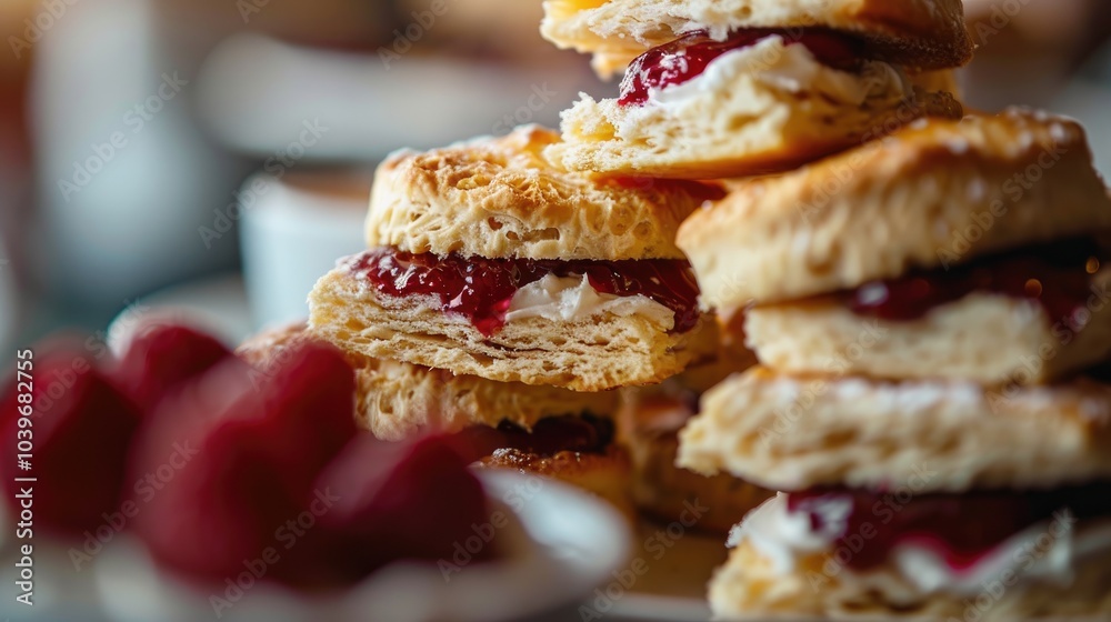 Poster A close up of fresh scones with a shallow depth of field