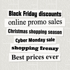 Black Friday shopping deals. News headlines from newspapers.