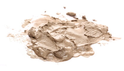 Ceramic tile adhesive spread, pile of wet cement isolated on white, side view