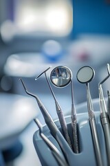 Dentist set with dental instruments, prepared for immediate procedural use.