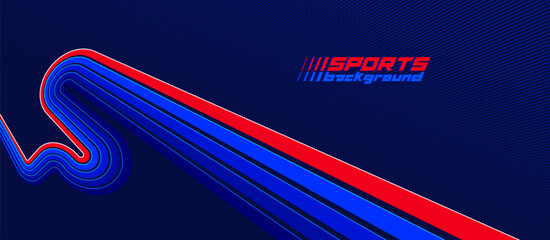 Sports background vector abstract lines in 3D dimensional rotation, dark red and blue dynamic layout for sport games or racing and running activities.