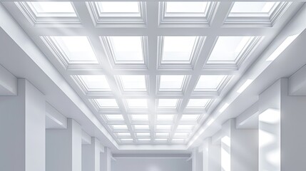 Beautiful acoustic ceiling panel White decorative ceiling board i a building with lighting rays