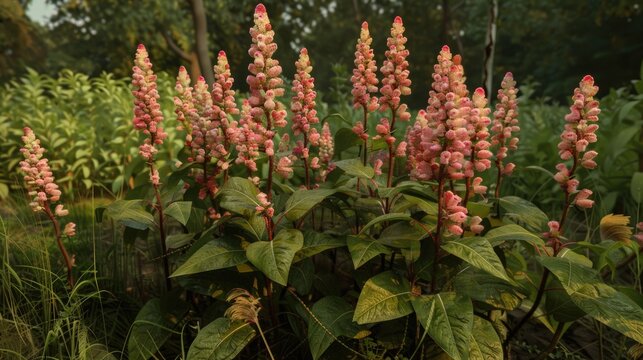 Red bistort Persicaria amplexicaulis Fat Domino in flower