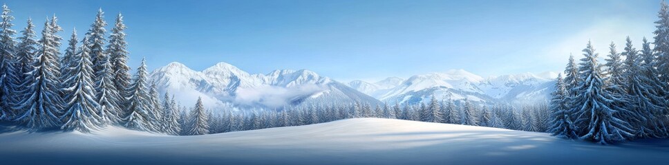 Obraz premium Tracks for skiers, the alpine range, cross country skiing landscape, and beautiful winter mountain landscape.