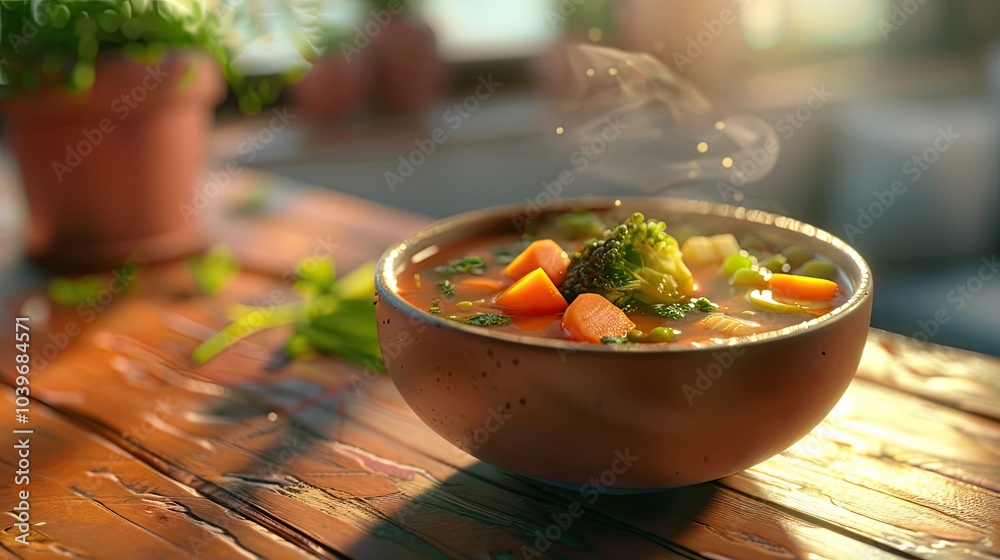 Poster vegetable soup is a soup made from vegetables as the main ingredients carrots mustard greens cabbage