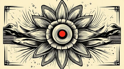 A tribal mandala with bold geometric designs, using earthy colors like ochre, red, and black. The intricate, symmetrical patterns evoke the spirit of ancient tribal traditions.