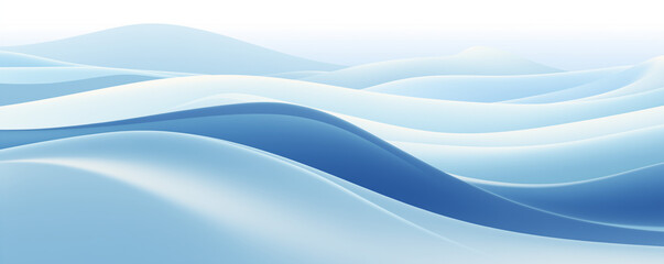 Fototapeta premium Abstract waves of soft blue and white gradients resembling flowing water or snowy hills, creating serene and calming visual effect. Smooth, layered curves for elegant backgrounds