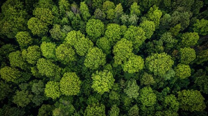 Naklejka premium Green forest on a spring day, natural backdrop. Drone photo.