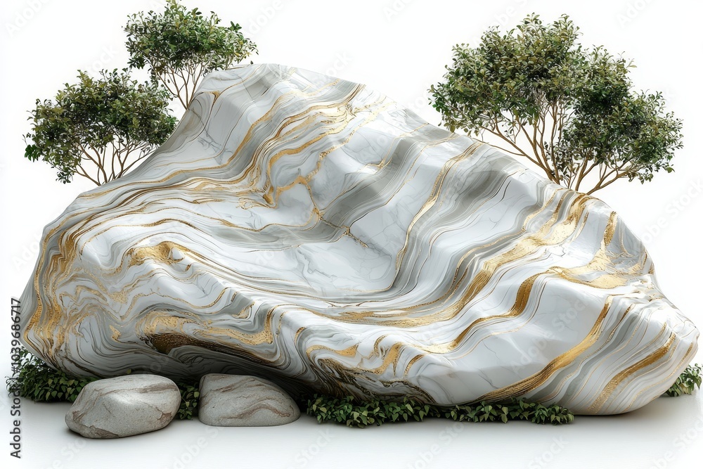 Poster isolated on a white background is a cliff stone located part of a mountain rock.