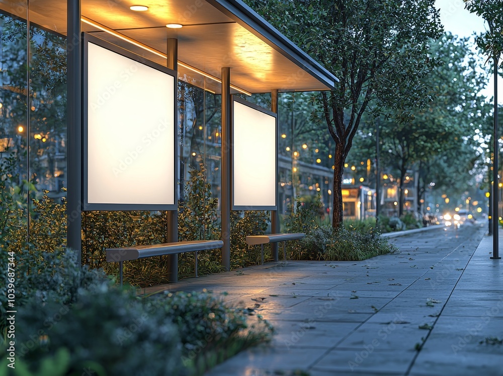 Aufkleber This mockup shows three empty spaces in a bus station. It's rendered in 3D and realistically depicted.
