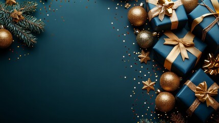 christmas background with boxes and balls