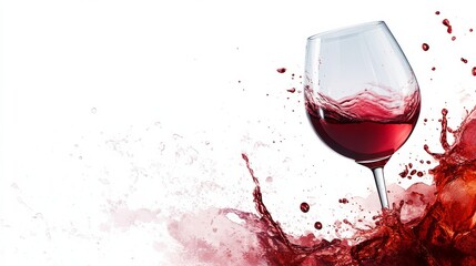red wine splash with a red grape vine and a wine glass, isolated on white background