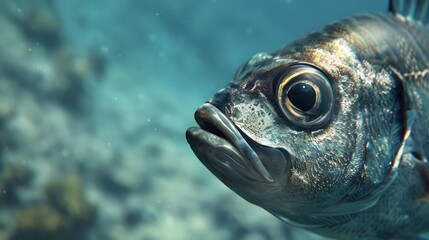 Horse eye jack Caranx latus fish aka big eye jack underwater in sea