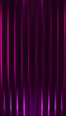 Corrugated texture. Neon light background. Grooved metal surface. Fluorescent pink purple color gradient glow reflection on parallel lines pattern dark black abstract overlay isolated with white hig