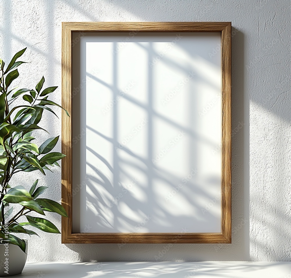 Aufkleber a mockup of a square frame on a wall painted in beige color, rendered in 3d