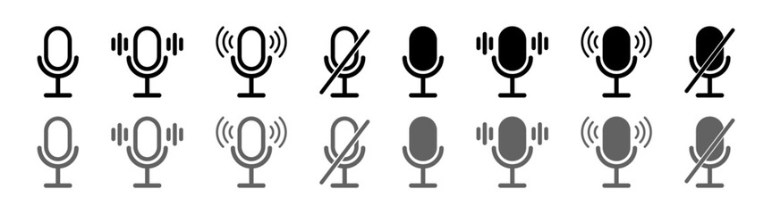 Different microphone collection. Voice icon symbol, record web icon