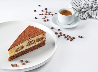 Cakes with coffee in the white background isolated style.