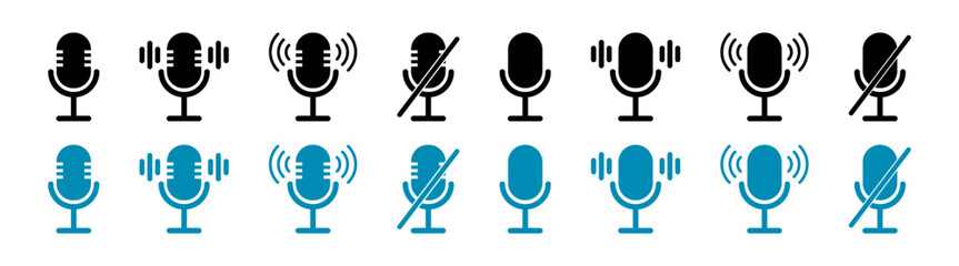 Different microphone collection. Voice icon symbol, record web icon