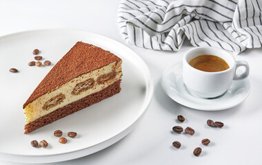 Cakes with coffee in the white background isolated style.