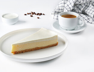 Cakes with coffee in the white background isolated style.