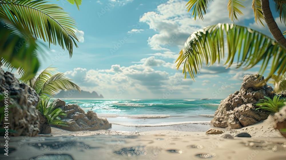 Poster paradise beach display with copy space