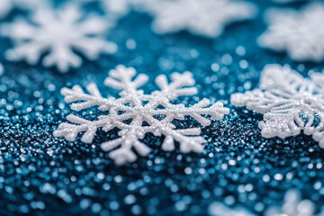 Obraz premium Delicate snowflakes on a sparkling blue surface