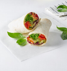 Chicken and meat wrap isolated white background.
