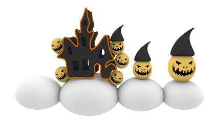 white begrod clouds haunted house halloween illustration