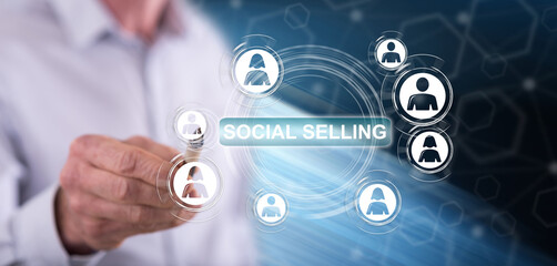 Man touching a social selling concept