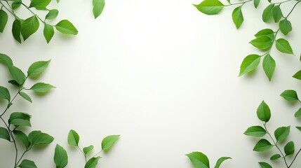 Vibrant green leaves on white background, a study in freshness and natural beauty