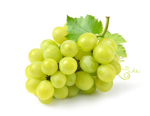 Fresh green grape cluster isolated on white background.