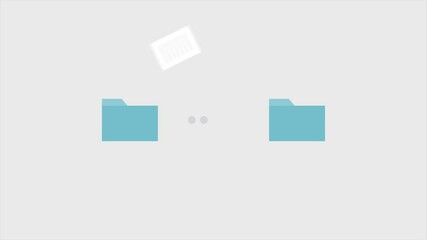 File copy from one blue folder to another with loading bar in modern minimalistic design. Data transfer animation on the silver background. Document backup, cloud computing idea. - Powered by Adobe