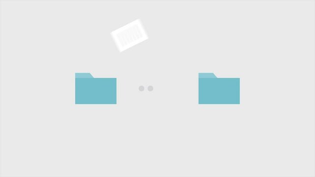 File copy from one blue folder to another with loading bar in modern minimalistic design. Data transfer animation on the silver background. Document backup, cloud computing idea. - Powered by Adobe