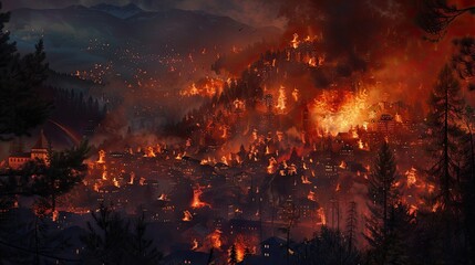 Fototapeta premium Large wildfire near a town