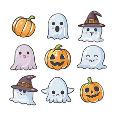 Happy Halloween. Web banner or invitation. Stickers for social networks. Vector illustration. 