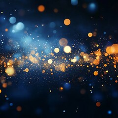 Obraz premium abstract dark blue background with lights and gold particle, holiday golden light shine particles bokeh on navy blue background concept, Generative Ai