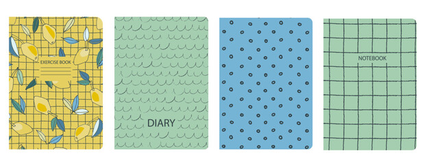 Set of cover page templates with hand drawn lemon. Based on seamless patterns. Headers isolated and replaceable. Perfect for notebooks, notepads, diaries, etc