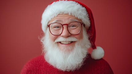 Naklejka premium Happy Santa Claus with White Beard and Red Hat
