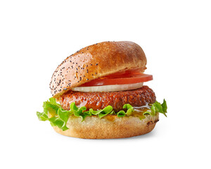 Hamburger and cheeseburger with sauce and green salads isolated white background