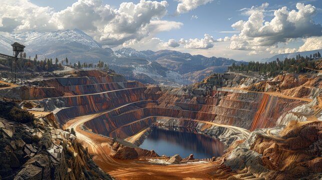 Panaromic view of industrial mine waste dam tailing dam A tailings dam is typically an earth fill embankment dam used to store byproducts of mining operations after separating the ore
