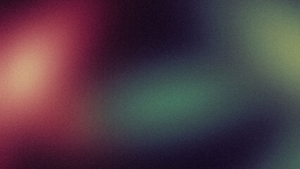 Grainy noisy gradient background, abstract vibrant color flow shape, glowing magenta red green black noise texture banner design, copy space