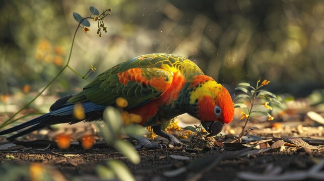 Barraband aka Superb Parrot Foraging on the Ground