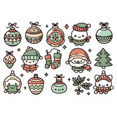 Christmas tree ornaments. Merry Christmas and Happy New Year. Design of objects, light, ball, Gift box, surprise gifts