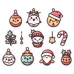 Christmas tree ornaments. Merry Christmas and Happy New Year. Design of objects, light, ball, Gift box, surprise gifts