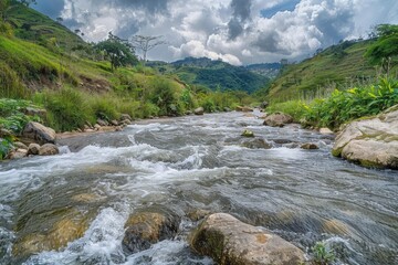 Fast river with stones that comes down from the mountain   Tamesis Antioquia
