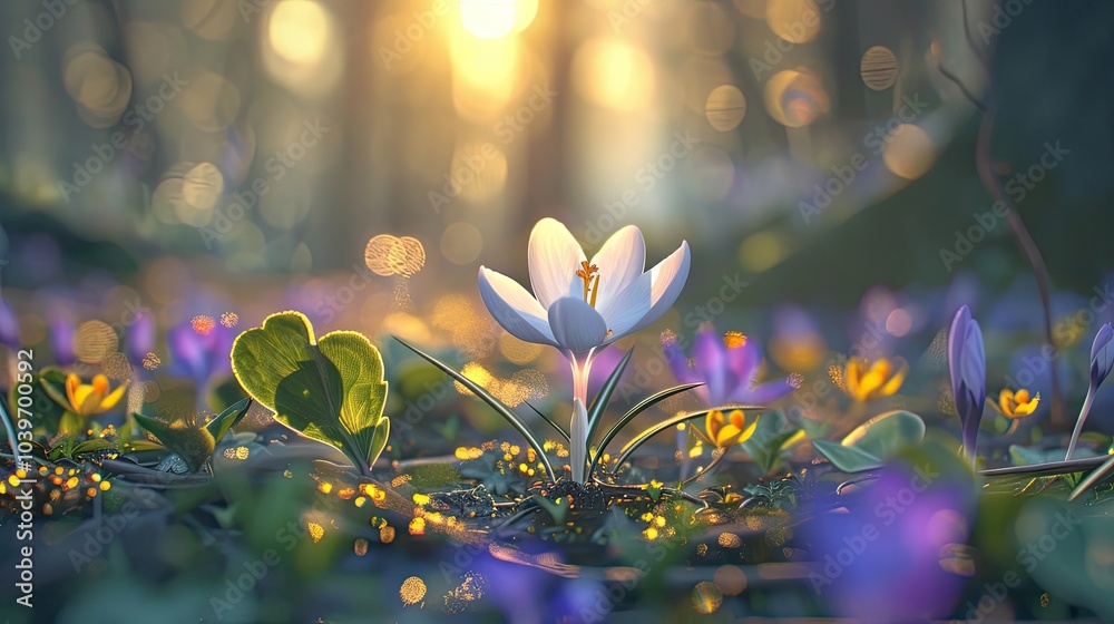 Poster crocus one of the first spring flowers soft focus