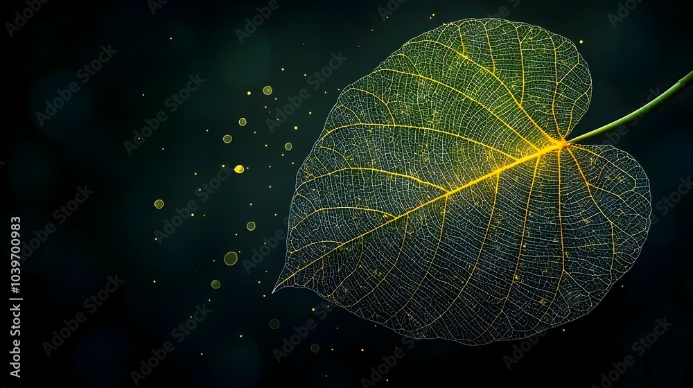 Aufkleber glowing mesh mimicking tropical leaf veins abstract digital with intricate nature inspired patterns 
