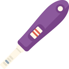 Purple pregnancy test showing positive result with two red lines, isolated on white background