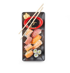 Sushi plate white background and isolated.