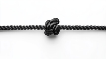 A black rope tied in a knot on a white background.